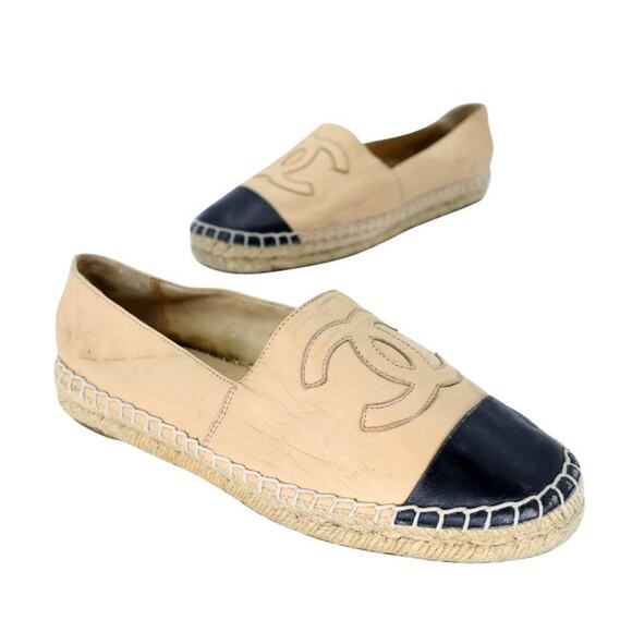 Chanel Espadrille 37 Leather Ballet Cap Toe Flats CC-S0304P-0011 - Picture 1 of 11